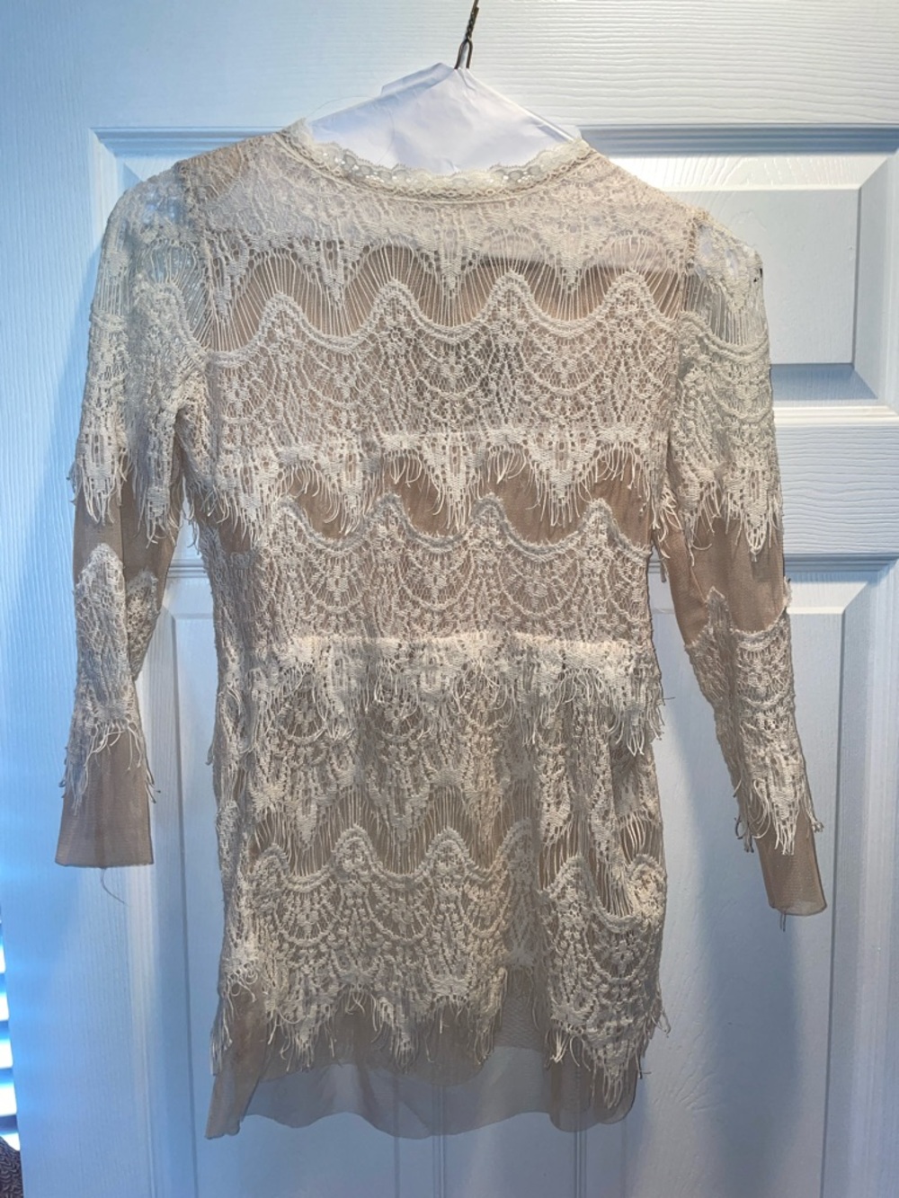 Cream Lace Fringe Tunic Top